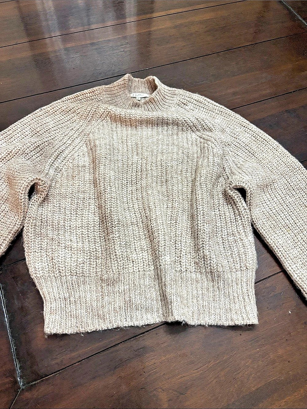 Z SUPPLY Mock Neck Sweater beige Heathered -Space Dye knit pattern Size Small